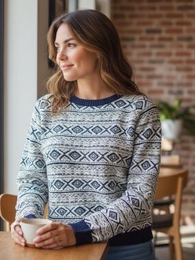 🌻 Aztec-Inspired Geometric Crewneck Sweater #545